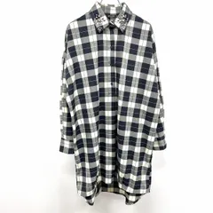 古着 ザラ ZARA プルオーバーシャツチュニック シャツワンピース チェック 襟にビーズ 長袖 ポリなど S ネイビー×オフホワイト 紺 レディース