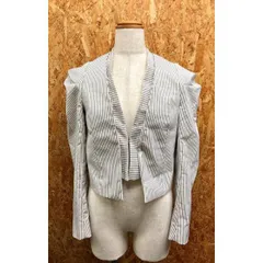 【中古】[印象AB] ZARA BASIC ザラ レディース XS オフホワイト×ネイビー タックスリーブジャケット 総裏地 ピンストライプ フロントホック 長袖のサムネイル