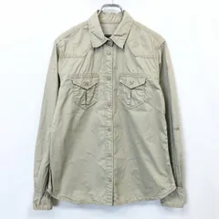 【中古】[印象B] Lee Cooper リークーパー シャツ レディース L グレーカーキ系 綿100% コットン 無地 猫目ボタン 長袖 袖ロールアップ 両胸ポケットのサムネイル