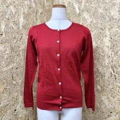 【新品】[印象N] CHAMBRE DE CHARME シャンブルドゥシャーム レディース F レッド 赤 ウール100% 薄手 ニット カーディガン 丸首 シェルボタン 無地 長袖 赤 レッドのサムネイル