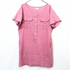 【中古】[印象AB] THE SHOP TK MIXPICE ザ・ショップ ティーケー ミクスパイス プルオーバーシャツチュニック レディース F ヘザーピンク 綿×麻 両胸ポケット ウエストポケット付き シームレススリーブ 無地のサムネイル