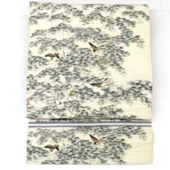 袋帯 善之助ブランド 一期一会 市松に宝尽くし 全通柄 金ｘベージュｘ紫ｘ多色 金糸 六通柄 正絹 仕立て上がり 着物帯 長さ450cm 【キモノオフ野々市若松店】 袋帯 善之助ブランド 一期一会 市松に宝尽くし 全通柄 金xベージュx