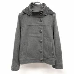【中古】[印象B] iiMK MICHEL KLEIN アイアイエムケー ミッシェルクラン ボタンジャケット レディース 38 メランジ グレー 内ポケット無し 若干薄手 メルトン フード脱着可 ハイネック 無地 裏地付き 長袖のサムネイル