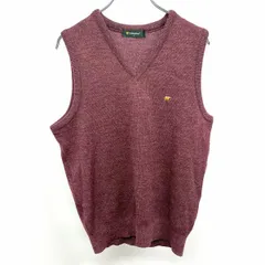古着 ゴールデンベア Golden Bear ニットベスト ノースリーブセーター Vネック 日本製 アクリル×ウール M ヘザーワインレッド 杢赤紫系 メンズ