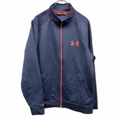 【中古】[印象AB] UNDER ARMOUR アンダーアーマー ジャケット メンズ M ネイビー 紺×オレンジ 裏起毛 ハイネック ジップアップ ロゴプリント 長袖のサムネイル