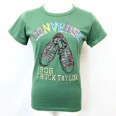 【中古】[印象A] converse コンバース Tシャツ / カットソー / スニーカー レディース XL ヘザーグリーン 杢緑 ポリ×綿 ロゴプリント イラスト 丸首 半袖のサムネイル