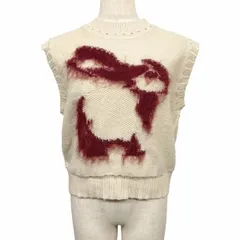 【新品】ザラ ZARA 起毛 ニットベスト ノースリーブセーター 丸首 プルオーバー ポリ×アクリル M ベージュ ベージュ×赤 レディース