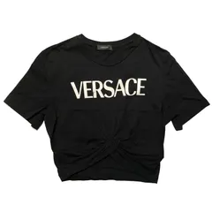Versace ヴェルサーチェ ヴェルサーチ フロント・ロゴプリント クロップド クルーネックTシャツ 1010259 S/S size=38 XSサイズ セーフティーピン ブラック レディースのサムネイル