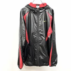 古着 ナイキ NIKE 若干薄手 ジップアップジャケット パーカー ブルゾン メッシュ裏地 長袖 ポリ100% L ブラック×レッド×ゴールド 赤系 メンズ