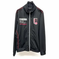 【中古】[印象AB] TIGORA ティゴラ ブルゾン / ジャケット メンズ M ブラック 黒×赤×オフホワイト ポリ100% ハイネック リブカラー ゴルフ 長袖 薄手 ダブルジップ 裏地なし ロゴプリントのサムネイル