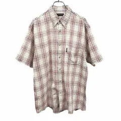 古着 ザ・スコッチハウス シャツ チェック ボタンダウン 胸ポケット 半袖 綿×麻 コットン×リネン L 赤系×黄×白×黒系 メンズ
