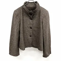 【中古】[印象AB] yoshie inaba ヨシエイナバ ボタンジャケット レディース 11号 L メランジ ブラウン ウールなど ハイネック 無地 肩パッド入り フレアスリーブ 若干薄手 裏地付き ショート丈 長袖のサムネイル