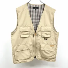 【中古】[印象AB] TROY BROS トロイブロス カメラマンベスト / ジャケット メンズ L ベージュカーキ ポリ100% 合皮のロゴパッチ 内ポケット無し 内側がチェック柄 ジップアップ ベルクロフラップのサムネイル