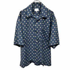 【中古】[印象AB] BEAMS ビームス オープンカラーシャツ メンズ LL XL O ネイビー 青系×ベージュ ポリ100% フレンチフロント 開襟 ドット柄 半袖 ボックスカット 胸ポケットのサムネイル
