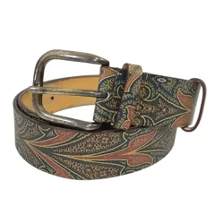 エトロ ETRO ベルト レザー ロゴ ペイズリー柄 ピン式バックル シルバー金具 36/90 マルチカラーのサムネイル