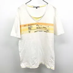 【中古】[印象B] abx Tシャツ / カットソー メンズ 3 ホワイト×イエロー×オレンジ 白 綿100% レイヤードネック Vネック×Uネック 英字 ボーダー 半袖のサムネイル