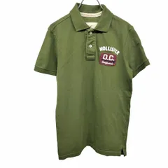 【中古】[印象AB] HOLLISTER ホリスター ポロシャツ レディース S グリーン 緑×ワインレッド×紺×白 綿100% 裾の両側にスリット 鹿の子 刺繍 ロゴ 英字 半袖のサムネイル