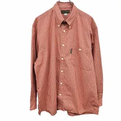 【中古】[印象A] ザ・スコッチハウス THE SCOTCH HOUSE シャツ チェック ボタンダウン 長袖 胸ポケット 綿100% コットン M レッド 赤×ベージュ メンズ