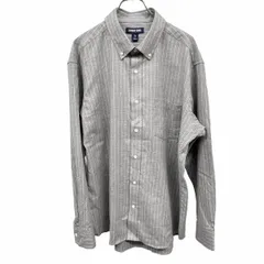 【中古】[印象A] LANDS END ランズエンド シャツ メンズ XL LL ヘザーグレー 綿100% 微起毛 ピンストライプ ボタンダウン 長袖 胸ポケット ロングテールのサムネイル