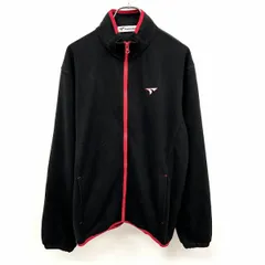 古着 ツアーステージ TOURSTAGE 若干薄手 ゴルフ ジップアップ フリースジャケット ブルゾン ロゴ 長袖 ポリ100% L ブラック×レッド 黒 メンズ