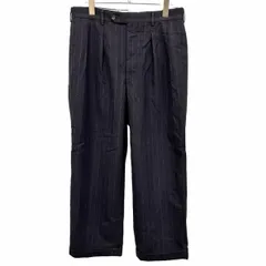 【中古】[印象AB] ABAHOUSE アバハウス スラックス / パンツ メンズ 84 ダークネイビー 濃紺×グレー 毛100%(裏地：キュプラ100%) 1タック ジップフライ 若干テーパード 裾はスナップボタン留め 微起毛 ストライプ 裾ダブルのサムネイル