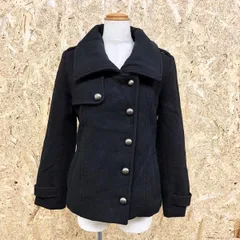 【中古】[印象BC] Heather ヘザー レディース 1 ブラック 黒 ウール×ポリ ショートコート 裏地付き ビッグカラー ボタン留め 長袖 無地 ジャケット アウターのサムネイル