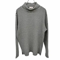 【中古】[印象AB] McGREGOR マックレガー Tシャツ レディース M チャコールグレー グレー系×白 綿100% 左袖にロゴパッチ 裾の両サイドにスリット 微起毛 ボーダー タートルネック ストレッチ 長袖のサムネイル