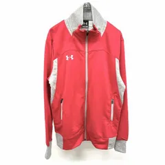 古着 アンダーアーマー UNDER ARMOUR スウェットブルゾン ジップジャケット 裏毛 ハイネック 長袖 ポリ100% L レッド×ヘザーグレー 赤 メンズ