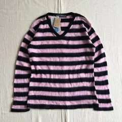 新品未使用タグ付き　archive　TRAP/U　ピンク×ブラック　ツートンカラー　太ボーダー柄　シャギー　モヘアライク　薄手メッシュニット　長袖セーター　Vネック　M　Y2K　パンキッシュ　ダークコア　平成レトロ　グランジ　striped mesh knit