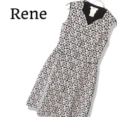 Rene ルネ 花柄 Vネック ワンピース ノースリーブ ブラック系 34 Sサイズ相当 日本製 上質素材 レディース エレガント 148TY