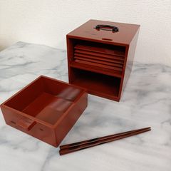 根来塗 赤色漆器製3段重箱(1段22×22×7cmです) - メルカリ