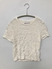 ZARA ザラ Tシャツ/カットソー USA S ホワイト 無地 ショート丈 半袖 クルーネック(丸首)