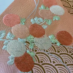 刺繍 付け下げ 正絹 紋なし 青海波に花 袷 着物 MK-6479