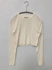 ZARA ザラ Tシャツ/カットソー USA M ホワイト 無地 ショート丈 長袖 クルーネック(丸首)