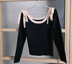 リボン ブラック 長袖 ニット Tシャツ