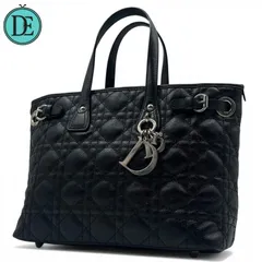 【美品】Christian Dior クリスチャンディオール ハンドバッグ トートバッグ ショルダートート パナレア カナージュ キルティング レザー ブラック シルバー金具 レディース 手提げ
