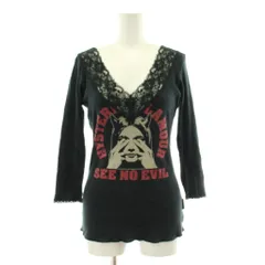ヒステリックグラマー HYSTERIC GLAMOUR Tシャツ カットソー リブ Vネック 七分袖 レース プリント F 黒 ブラック 2CL-9880 /KU ■ECE003のサムネイル