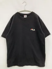 FILA フィラ Tシャツ/カットソー L ブラック 無地 ワンポイント ブランドロゴ ミドル丈 半袖 クルーネック(丸首)