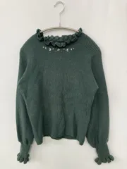 MAJESTIC LEGON マジェスティックレゴン ニット/セーター M グリーン ナイロン 無地 フリル ビジュー ショート丈 長袖 タートルネック/ハイネック