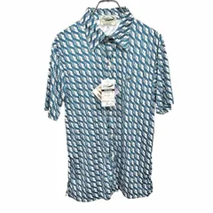 【新品】[印象N] Crocodile クロコダイル シャツ / カットソー メンズ M ブルーグリーン 青緑系 ポリ100% ボックスカット ポケット無し 薄手 吸水速乾 総柄 幾何学柄 ワニの刺繍 半袖のサムネイル