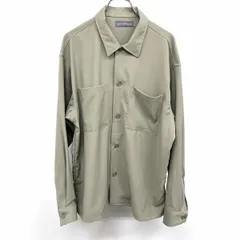 古着 しまむら SEASON REASON by Lin＆Red シャツ 長袖 無地 ボックスカット 両胸ポケット フレンチフロント ポリ100% M グリーン 緑系 メンズ