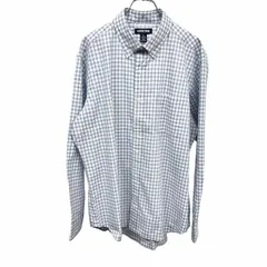 【中古】[印象A] LANDS END ランズエンド シャツ メンズ L ブルー 青×白 綿100% チェック ボタンダウン 胸ポケット 長袖 ロングスリーブ レギュラーカラーのサムネイル