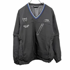 【中古】[印象AB] TIGORA ティゴラ プルオーバージャケット メンズ M ブラック 黒×青×白 ポリ100% 前身頃が微起毛裏地 ロゴ刺繍 ゴルフ Vネック 長袖or半袖 2WAY 袖脱着可 左裾にジップのサムネイル