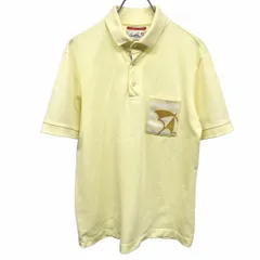 古着 アーノルドパーマー Arnold Palmer ポロシャツ 鹿の子 ポケットにボーダーとパラソル 半袖 綿×ポリ L (3) イエロー 黄 メンズ