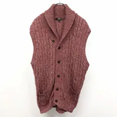 古着 Eddie Bauer エディーバウアー XL メンズ ケーブル ニット ショールカラー ボタン留め ノースリーブ カーディガン 綿100% メランジ レッド