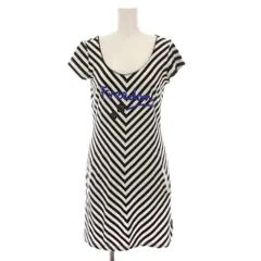 マリークワント MARY QUANT London ワンピース ミニ ストライプ ビジュー ロゴ 半袖 M 黒 白 260-601257-010-3 /YM