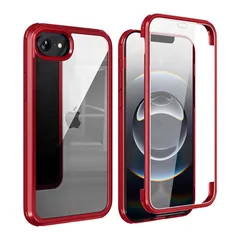 【新品】 YSAN iPhone16e iPhone17e ケース 360度全面保護 [100％画面感度][両面透明] クリアフルカバー 米軍MIL規格 透明 耐衝撃 薄型 軽量 シリコンフレーム 滑り止めバンパー Qi充電対応 (レッド, iPhone1 0