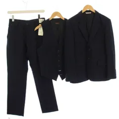 ポールスミスコレクション PAUL SMITH COLLECTION シングルスーツ 3ピース セットアップ 上下 テーラードジャケット ベスト スラックスパンツ ジップフライ ウール シルク M 74 ネイビー /BM