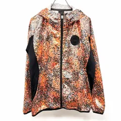 古着 UMBRO - M メンズ ジップジャケット パーカー サイドがカットソー モザイク柄 長袖 ポリ100% オレンジ×グレー×ブラック オレンジ×黒