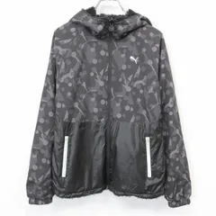 【中古】[印象B] PUMA プーマ ジャケット / パーカー レディース M パープルグレー系×ブラック 黒 ポリ100% ラグランスリーブ ハイネックフード リバーシブル ジップ ボア裏地 幾何学柄 長袖のサムネイル